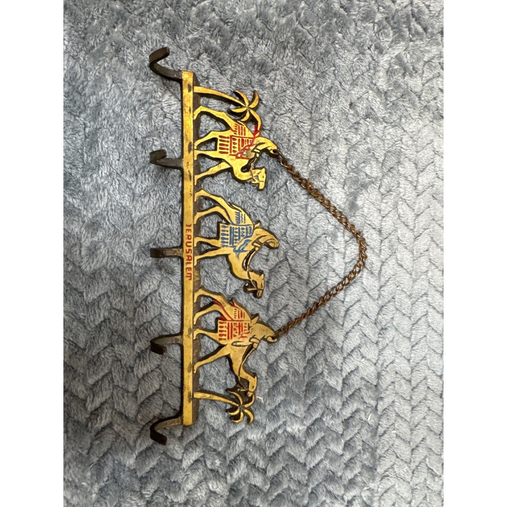 Vintage Brass Jerusalem Camel Wall Hook Rack 5‎ Hook Key Holder Souvenir Israel